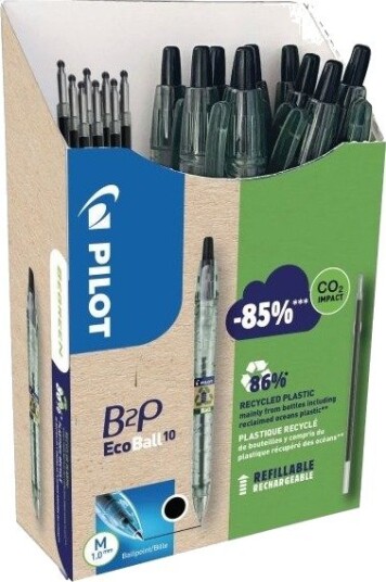 Pilot B2p “Bottle 2 Pen” Ecoball Xb Kulepenn, Transparent 0,34 Mm, Skriftfarge: Svart, 10 Stk + Gratis 5 Kulepenn-Miner