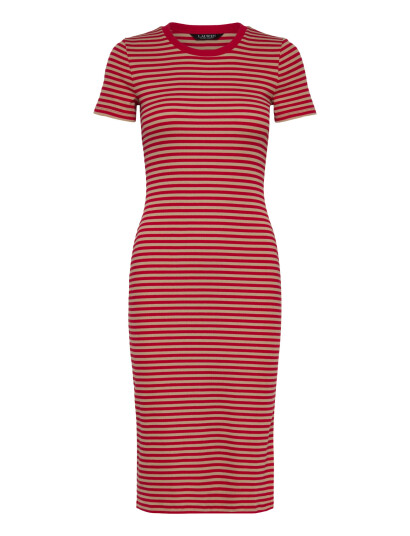 Lauren Ralph Lauren Striped Cotton Blend Ribbed Tee Dress Red XL Lauren Ralph Lauren Striped Cotton Blend Ribbed Tee Dress Red XL