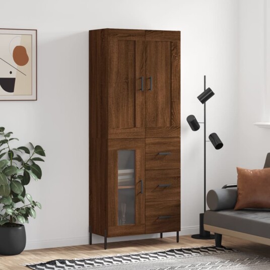 vidaXL Highboard brun eik 69,5x34x180 cm konstruert tre 8720845493745