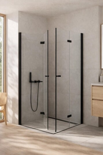 NEW SOLEO Dusjhjørne med foldedører | Sort Matt 80x80x195