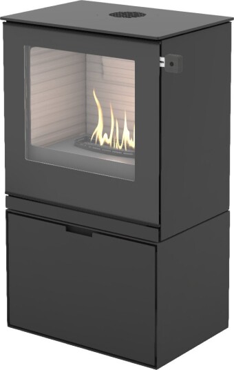 Q-TEE 2 svart frittstående biopeis uten sideglass- med glassdør