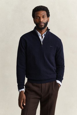 Gant Herringbone Texture Half Zip Navy M Gant Herringbone Texture Half Zip Navy M