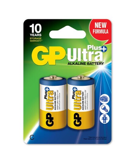 GP Ultra Plus Alkalisk C-Batteri 1,5 V 2-Pakk - Engangsbatterier