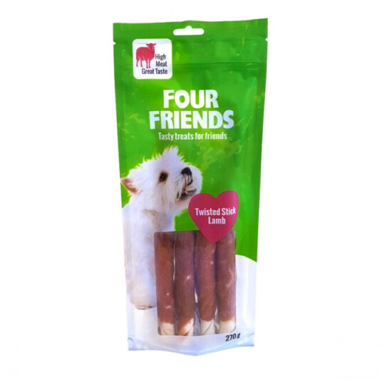 FourFriends Twisted Stick Lamm 25 cm 4-pakning - Hundesnacks