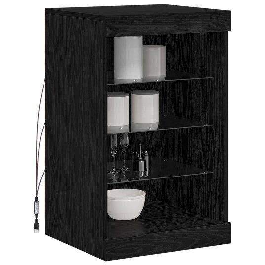 Sideboard med LED lamper Svart Eik 41x37x67 cm