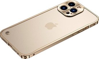 iPhone 13 Pro Max Metall Bumper med Plastbakside - Gull