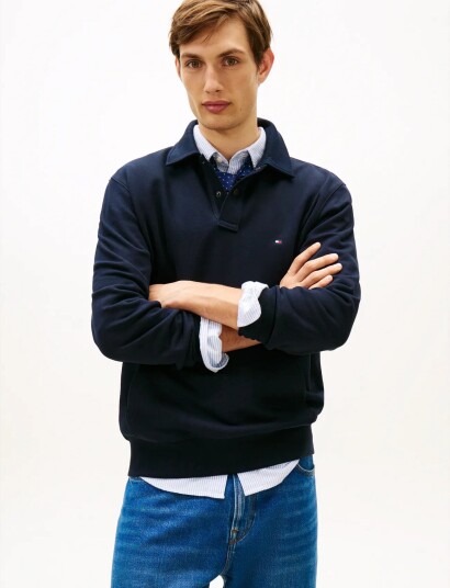 Tommy Hilfiger Essential Terry Polo Snap Sweat Navy XL