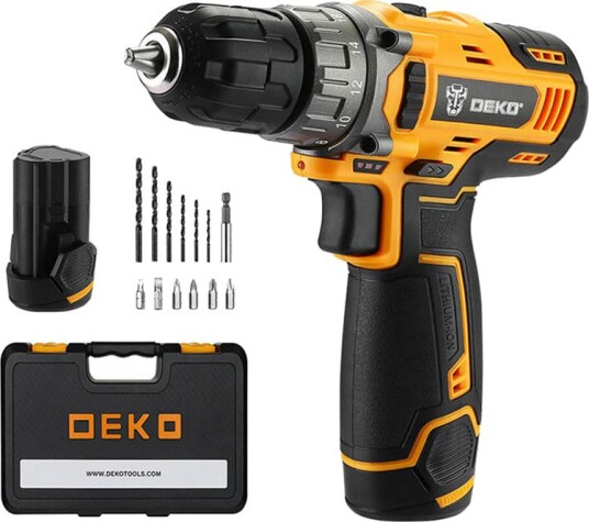 Deko Tools Batteridrill Med 2x Batterier Og Bits 12v Deko Tools Batteridrill Med 2x Batterier Og Bits 12v