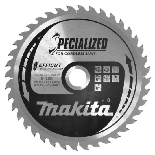 Makita E-12223 165 mm Sirkelsagblad med 40 Tenner for Tre og Metall