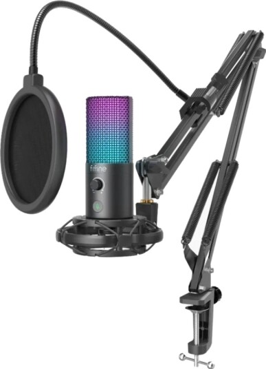 Fifine Teknologisett: Kondensatormikrofon Fifine T669 Pro3 Rgb + Holder + Pop-Filter Fifine Teknologisett: Kondensatormikrofon Fifine T669 Pro3 Rgb + Holder + Pop-Filter