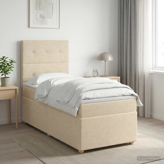 vidaXL Kontinentalseng med madrass Krem 90 x 190 cm Stoff