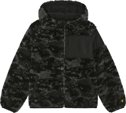 Lyle & Scott Pixelated Print Reversible Fleece Jacket Black 164 170