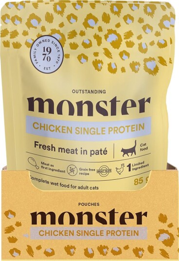 Monster Pet Food Våtfôr Adult Cat Pouches Våtfôr Til Katt Chicken 16 X 85 G