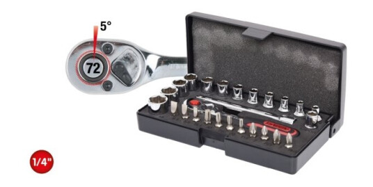 Ks Tools 1/4" Støpselsett med 26 Hoder i Kromvanadiumstål