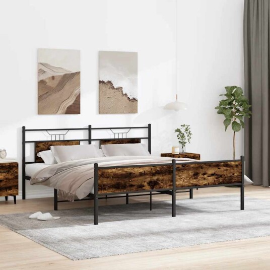 Sengeramme i metall uten madrass røkt eik 180x200 cm