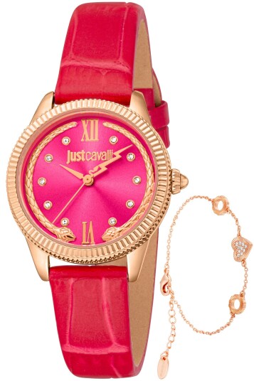 Just Cavalli Dameklokke JC1L315L0035 Set Rosa/Lær Ø30 mm