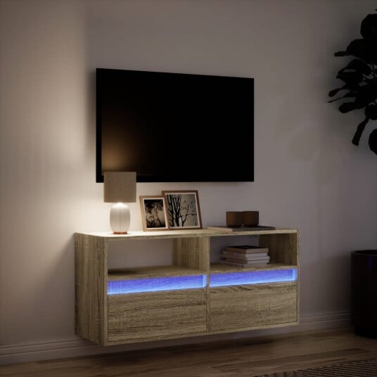 Vegghengt TV-benk med LED sonoma eik 100x31x45 cm 852336
