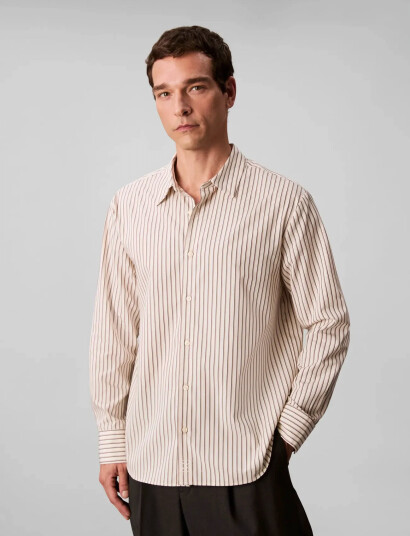 Calvin Klein Ls Thin Dbl Stripe Cotton Easy S - Cream - XXL Calvin Klein Ls Thin Dbl Stripe Cotton Easy S - Cream - XXL