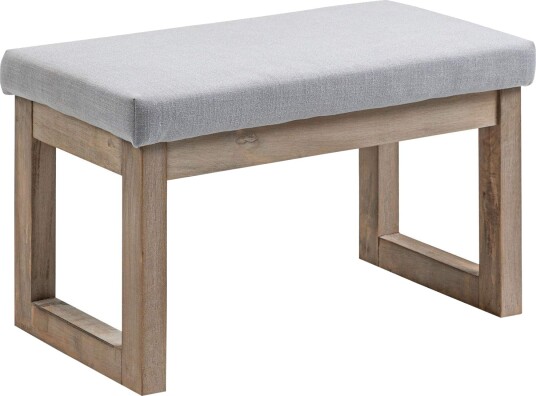 Grå fotskammel i linlook med treben 68x38x42 cm