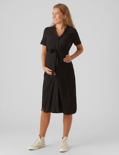 Vero Moda Maternity Vmmvica S/S  Shirt Dress Ga Noos   Black   L