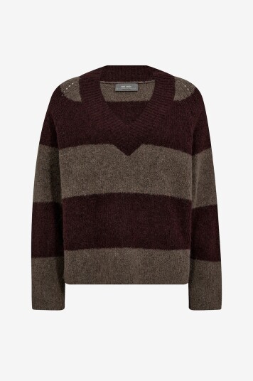 MOS MOSH Pullover mmTaci Stripe LS V neck Knit Rød