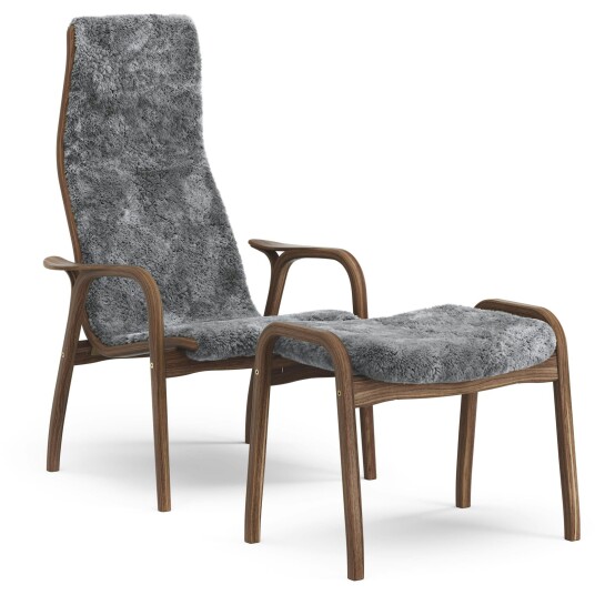 Swedese Lamino Lenestol Med Fotskammel Naturlakkert Valnøtt / Saueskinn Scandinavian Grey Swedese Lamino Lenestol Med Fotskammel Naturlakkert Valnøtt / Saueskinn Scandinavian Grey