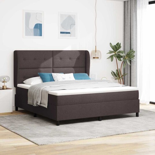 Box Spring Seng med Madrass i Mørk Brun 180x200 cm Stoff