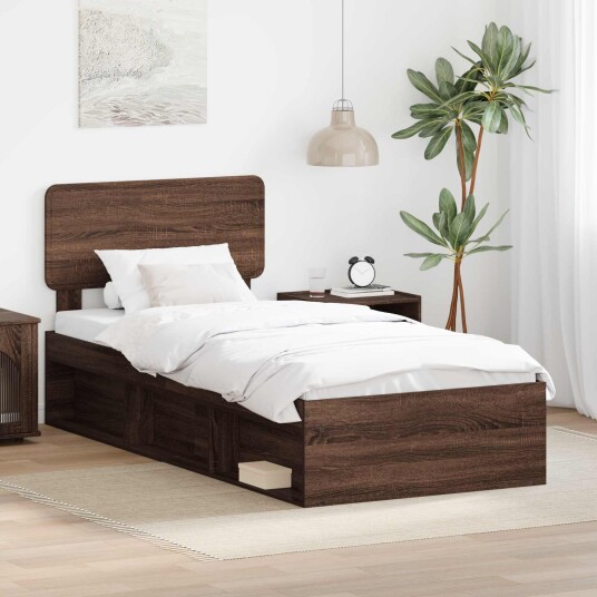  Sengestamme med hodegjerde Brun Eik 100 x 200 cm Massiv furu