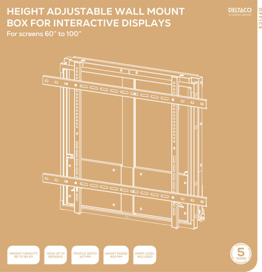 Deltaco Office Height Adjustable Display Wall Mount 60-90kg