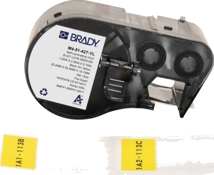 Brady M4 51 427 Yl Sort Gult Selvklebende Skriveretikett Vinyl Trermisk Overføring Akryl Permanent