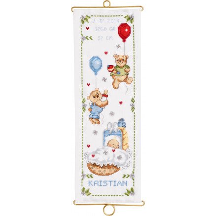 Permin Broderisett Aida Bell String Birth Poster Kristian 14x40cm Permin Broderisett Aida Bell String Birth Poster Kristian 14x40cm