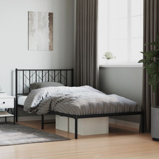 vidaXL Sengeramme i metall med hodegavl svart 107x203 cm 8721012249660