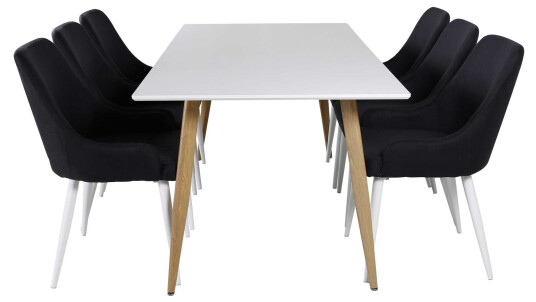 Venture Design Polar & Plaza spisegruppe Hvit/svart 6 st stoler & bord 180 x 90 cm