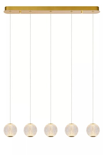 Lucide Cintra takpendel 5-lys 2700K 5 x 4,7W Dimbar - Transparent/Messingfarget