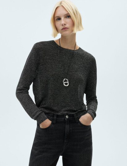 Mango Crewneck Lurex Sweater - Black - S