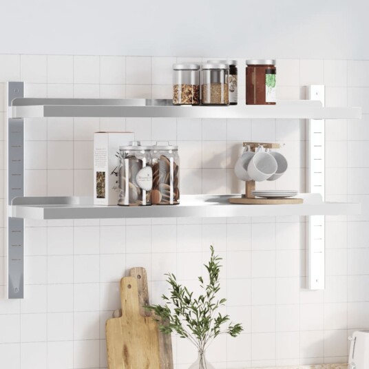Vegghylle 2 etasjer 100x23,5x60 cm sølv rustfritt stål Vegghylle 2 etasjer 100x23,5x60 cm sølv rustfritt stål