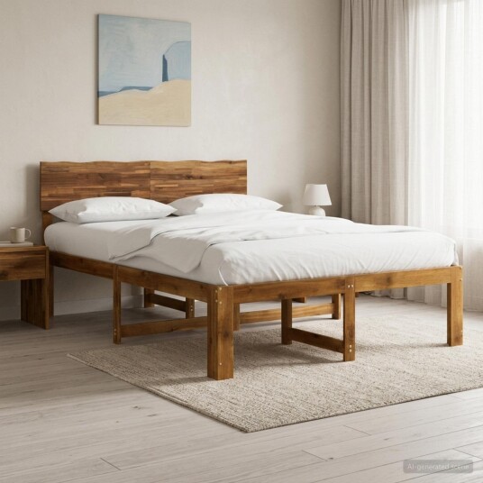 vidaXL Dobbel Sengramme med Hodegjerde ROSTOCK Naturlig 140 x 200 cm