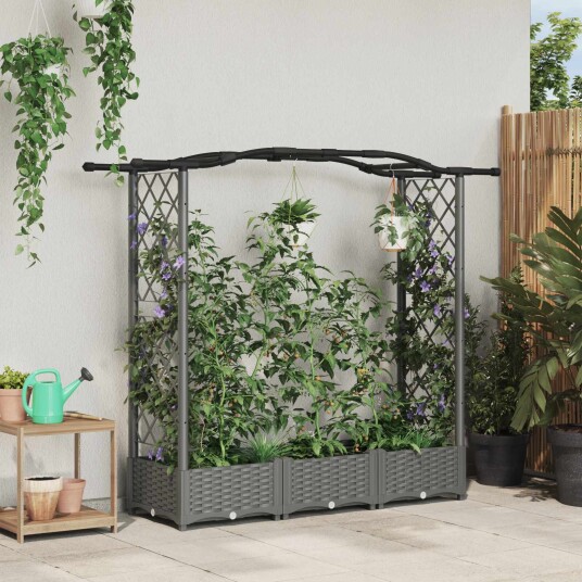 vidaXL Hevet Bed med Trellis og Tak Lysegrå 169 x 40 x 123 cm PP