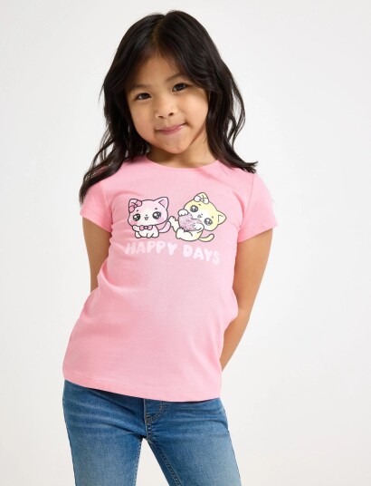 Lindex Top Ss Cats With Sequins Plcem Pink 92
