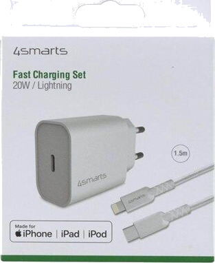 4Smarts 20W USB-C Hurtiglader med Lightning Kabel, Hvit