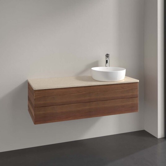 Villeroy & Boch Antao Servantskap med 2 skuffer 120x50x36 cm m/lys Valnøtt/Crème Villeroy & Boch Antao Servantskap med 2 skuffer 120x50x36 cm m/lys Valnøtt/Crème