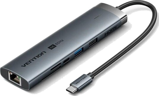 Vention 8-i-1 USB-C Dokkingstasjon HDMI 4K 60Hz PD 100 W Grå Vention 8-i-1 USB-C Dokkingstasjon HDMI 4K 60Hz PD 100 W Grå