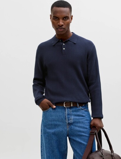 Jack & Jones Jprblakai Knit Polo Ls Styd Ss26 Navy S