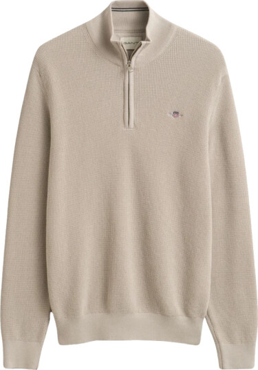 Gant Waffle Knit Half Zip Sweater Beige S Gant Waffle Knit Half Zip Sweater Beige S