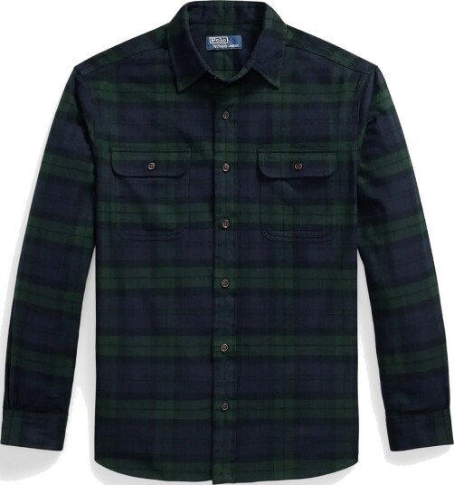 Polo Ralph Lauren Classic Fit Plaid Flannel Workshirt   7389 NAVY FOREST   XXL