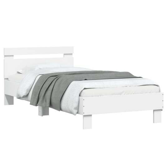 vidaXL Sengeramme med hodegavl og LED-lys hvit 90x190 cm 8721012240933