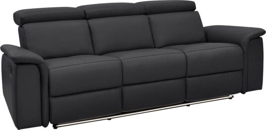 Sofa 3 seter Pareli Svart Lær/PU Manuell hvilestol Svart Lær/PU Manuell hvilestol