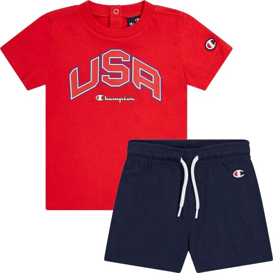 Champion Shorts Sett T skjorte/Shorts Ekte rødt Champion 68 Shorts Blå 62