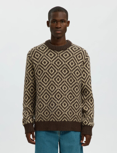 Selected Slhremi Ls Knit Relaxed Crew Neck - Brown - XL