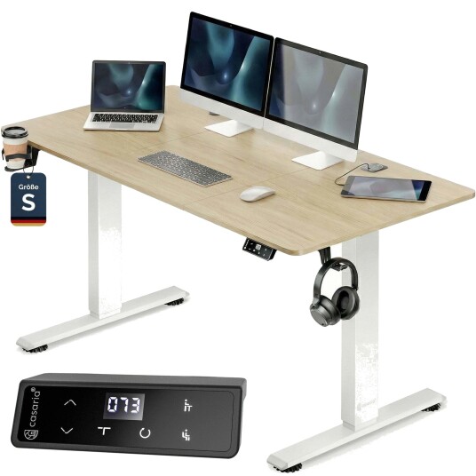 Høydejusterbart skrivebord beige 120x60cm – trådløs lader